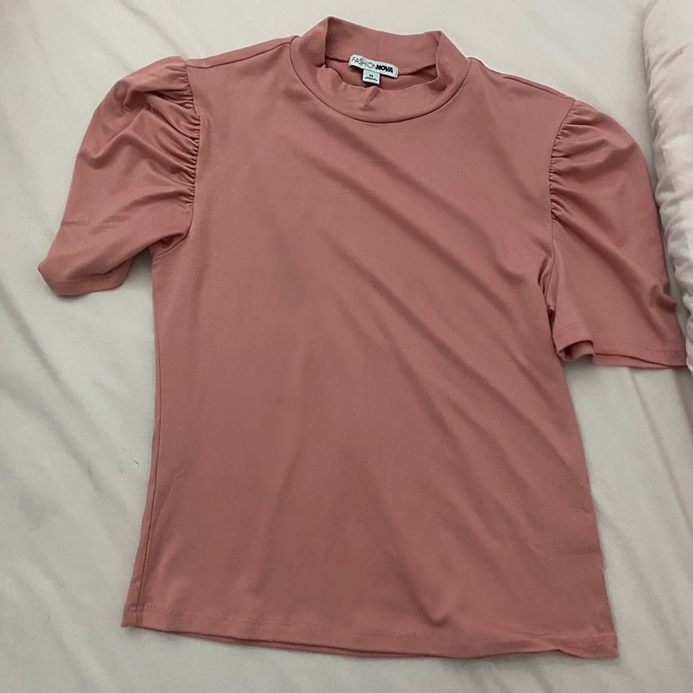 Pink fashion nova puffed sleeveless shirt worn one